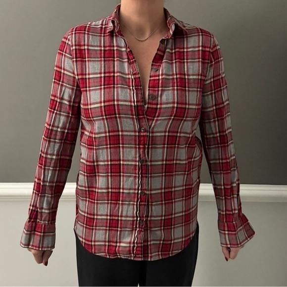 Red plaid jcrew‎ shirt - Picture 3 of 4
